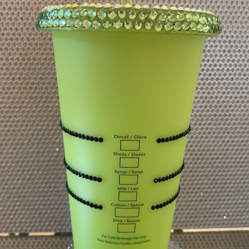 Starbucks Neon Green Rhinestone Logo Tumbler with Leaf Design - Picture 6 of 8